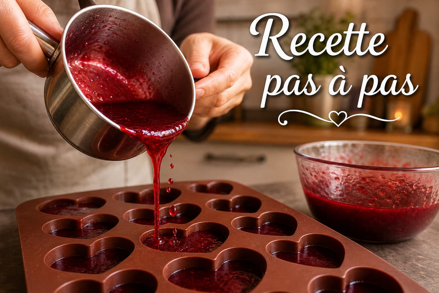 Mains versant du sirop de fruits rouges brillant d
