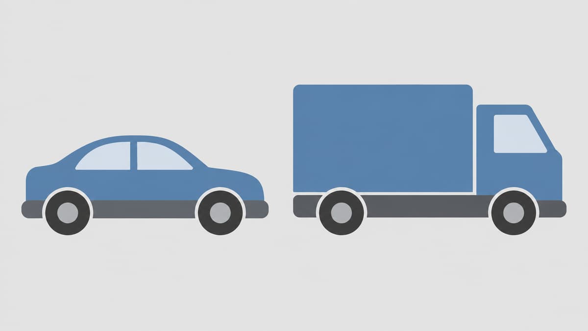 Deux silhouettes simplifiées côte à côte, une voiture et un camion, avec roues rondes et habitacle distinct, sur fond clair.